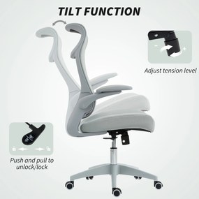 HOMCOM Scaun de birou ergonomic cu cotiere reglabile și tetieră, gri | Aosom Romania