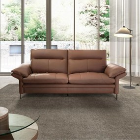 Canapea 3 locuri, tapitata cu piele naturala, spatar rabatabil Maro