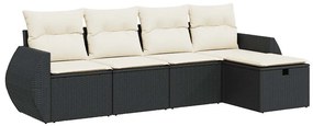 3325562 vidaXL Set mobilier de grădină cu perne, 5 piese, negru, poliratan