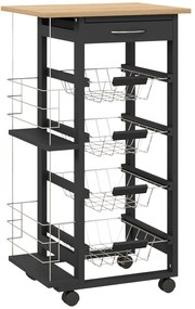 HOMCOM Carucior de Bucătărie cu Roți Carucior Multiusos cu Sertar 4 Coșuri Detașabile de Metal și Rafturi 47x37x83 cm Negru | Aosom Romania