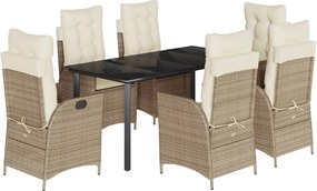 vidaXL Set de masă pentru grădină, 7 piese, cu perne, bej, poliratan