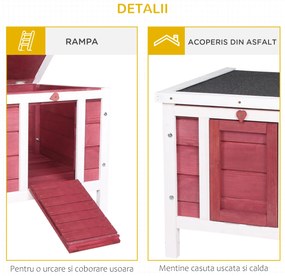 PawHut Colivă Lemn Exterior pentru Rozătoare, Acoperiș și Rampa Reglabilă, 42x51x43cm, Roșu | Aosom Romania