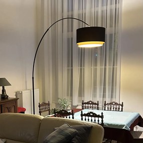 Lampă de podea arcuită modernă neagră cu abajur duo negru cu auriu - XXL