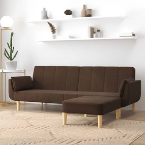 3081777 vidaXL Canapea extensibilă cu 2 locuri,taburet&2 perne,textil,maro
