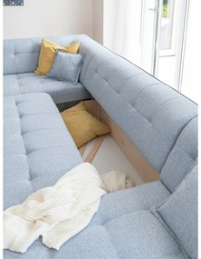 Canapea extensibilă în formă de "U" cu șezlong pe partea stângă Miuform Dazzling Daisy, albastru deschis