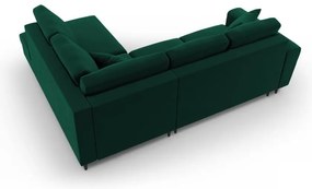 Colțar verde extensibil, cu spațiu de depozitare cu tapițerie din catifea (cu colț pe partea dreaptă-în formă de ”L”) Kyoto – Cosmopolitan Design