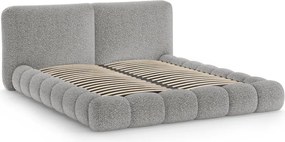 Pat matrimonial gri tapițat cu spațiu de depozitare cu somieră 160x200 cm Solange – Micadoni