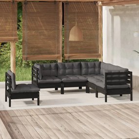3096410 vidaXL Set mobilier grădină cu perne, 5 piese, negru, lemn de pin