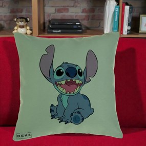 Perna Personalizata Stitch Zambitor, 40x40 cm, Verde, Husa Detasabila, Perna Inclusa, BEKZ®