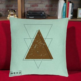 Perna Decorativa Geometric Triunghiuri Sacred, 40x40 cm, Verde Menta, Husa Detasabila, Perna Inclusa, BEKZ®