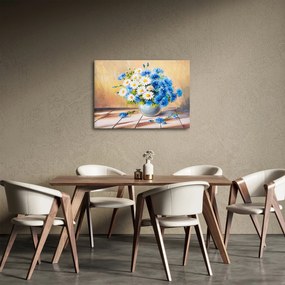 Tablou pictat cu vaza și flori (70x50 cm)