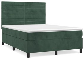 3143088 vidaXL Pat box spring cu saltea, verde închis, 140x200 cm, catifea