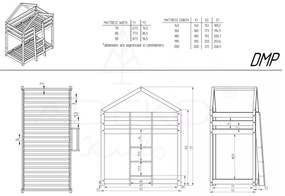 Pat supraetajat din lemn de pin în formă de căsuță 90x200 cm Mila DMS - Adeko