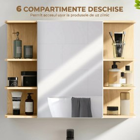 HOMCOM Dulap cu Oglindă pentru Baie cu Dulăpior și 6 Compartimente Deschise 80x20x59cm Lemn | Aosom Romania