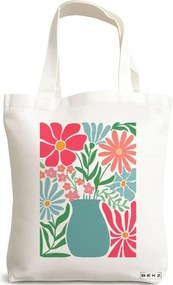 Sacosa de Panza pentru Cumparaturi, Geanta Tote Boho Style 17, 38x34.5 cm, Alba, BEKZ®
