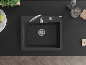 Mexen Elix chiuvetă de bucătărie din granit, 1 compartiment, 600 x 500 mm, negru cu pete, sifon crom - 6525601005-76