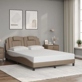 3208093 vidaXL Cadru de pat cu tăblie, cappuccino, 140x190 cm, piele ecologică