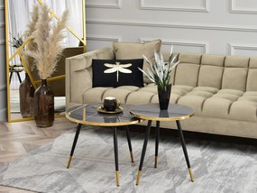 Set de 2 măsuțe de cafea Zoya Zest S (marmură grafit + aurie + negru). 1111892