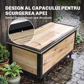 Outsunny Cutie de Depozitare pentru Exterior 121L cu Roți, Organizator din Lemn cu Armătură de Oțel, Maro | Aosom Romania
