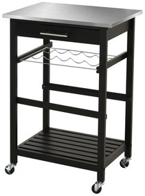 HOMCOM Carucior de Servire, carucior pentru bucatarie cu raft pentru sticle, 60L x 40l x 85h cm, blat din inox, negru | Aosom Romania