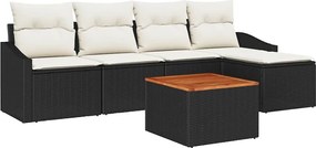 vidaXL Set de canapele pentru grădină cu pernă 6 pcs Negru poliratan