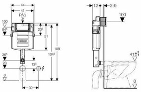 Rezervor incastrat 12 cm Geberit Sigma UP320, cu actionare frontala