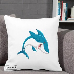 Perna Decorativa Rechin Albastru Cartoon, 40x40 cm, Alba Mata, Husa Detasabila, Perna Inclusa, BEKZ®