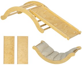 AIYAPLAY Set de cățărare pentru copii, design 4 în 1 cu arc, leagăn, pernă, rampă de alunecare, pentru interior, lemn | Aosom Romania