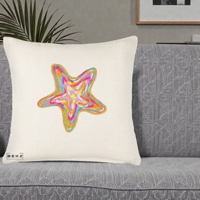 Perna Decorativa Stea de Mare Neon Curcubeu, 40x40 cm, Crem Reliefat, Husa Detasabila, Perna Inclusa, BEKZ®