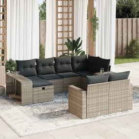 vidaXL Set mobilier de grădină cu perne, 10 piese, gri, poliratan