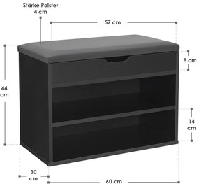 Suport pantofi cu capac rabatabil și șezut căptușit 60 x 30 x 44 cm negru