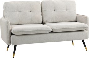 HOMCOM Divano 2 Posti in Tessuto Effetto Lino con Braccioli e Cuscini Imbottiti, Divanetto 2 Posti Moderno con Gambe in Acciaio, per Ufficio, Soggiorno, Salotto e Camera da Letto, 139x68x80 cm, Crema | Aosom Romania