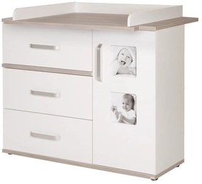 Comodă de copii albă joasă cu aspect de lemn de ulm cu masă de schimbat 117x102 cm Moritz – Roba