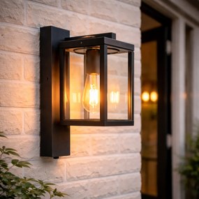 Lampa de perete exterioară neagră IP44 cu senzor de crepuscul - Charlois