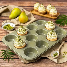 Forma pentru briose 12 Zenker 7456, 7 cm, Acoperire ILAG Maximizing Green, Pana la 180°C, Verde