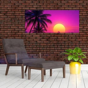 Tablou - Apus violet cu palmier (120x50 cm)