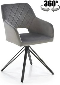 Scaun rotativ K535, gri/negru, stofa catifelata/metal, 57x60x86 cm
