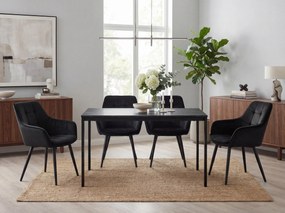 Fotoliu de sufragerie VARSI VELVET cu picioare negre, negru