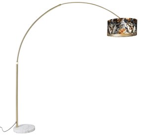 Lampa cu arc din alamă cu abajur cu model floral 50 cm - XXL