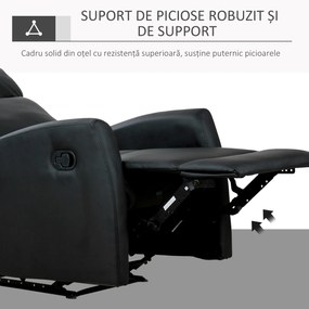 HOMCOM Fotoliu Relax Rabatabil Ergonomic Piele Sintetica 65 × 92 × 100cm, Negru | Aosom Romania