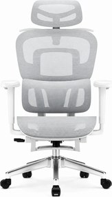 RESIGILAT- SIENA E15 Executive – Scaun Ergonomic cu Suport Lombar Reglabil pe Înălțime, Tetieră Reglabilă, Cotiere 3D, Șezut Extensibil, Reclinare 135°, Umeraș Integrat, Suport pentru Picioare și Bază Metalică, Mesh, Gri