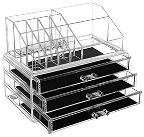 Organizator cosmetice cu 3 sertare, plastic, transparent, Songmics