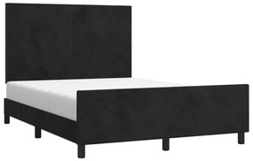 Cadru de pat cu tablie, negru, 140x190 cm, catifea Negru, 140 x 190 cm, Design simplu
