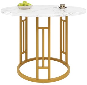 Masă rotundă pentru 4 persoane, Alb+Auriu | Aosom Romania