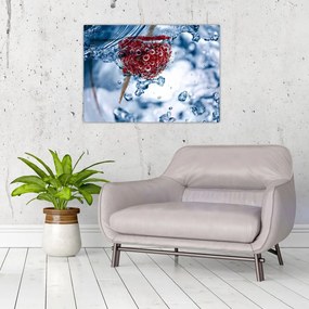 Tablou pe sticlă - detailu zmeură în apă (70x50 cm)