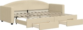 vidaXL Pat de zi cu extensie și sertare, crem, 80x200 cm, textil