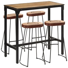 VidaXL Set de bar, 5 piese, lemn masiv de mango brut și metal