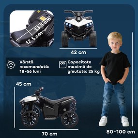 AIYAPLAY ATV Electric pentru Copii 6V, Mașină cu 4 Roți cu Muzică și Faruri LED, pentru Vârste 3-8 Ani, Alb, Negru | Aosom Romania