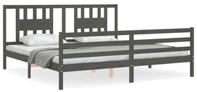 3194593 vidaXL Cadru pat cu tăblie 200x200 cm, gri, lemn masiv