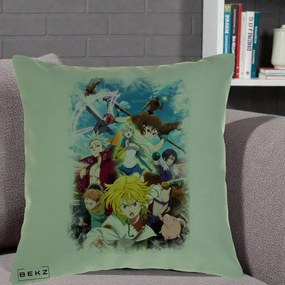 Perna Personalizata Nanatsu no Taizai Cele Sapte Pacate Mortale Anime, 40x40 cm, Verde, Husa Detasabila, Perna Inclusa, BEKZ®